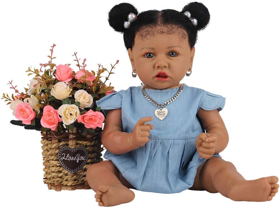 HOOMAI Lifelike Reborn Baby Dolls with Soft Body African American Realistic Girl Doll 22.8 Inch Best Birthday Gift Set