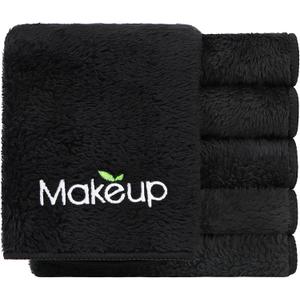 Orighty 6 Pack Premium Makeup Remover Wash Cloths - Super Soft, Quick Dry Microfiber Coral Fleece Face Makeup Towels for Cleansing, 13 x 13 Inch, Black