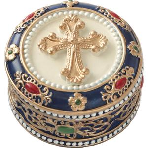 FASHIONCRAFT Golden Cross Rosary Box - 2.75 Trinket Box for Rosary Beads, Keepsakes, Small Jewelry and Mementos