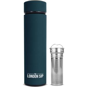 London Sip Multi-Purpose Tea Infuser Travel Mug and Tumbler Fruit Infuser Flask Hot and Cold Double Wall Stainless Steel Thermos with Extra-Long Infuser, Midnight Teal