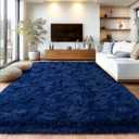 Shag Area Rugs for Living Room, Soft Fuzzy Plush Rugs, Upgrade Anti-Skid Modern Furry Rugs Fluffy Carpets for Kids Room Nursery Home Decor Dark Blue, 5X7 Feet