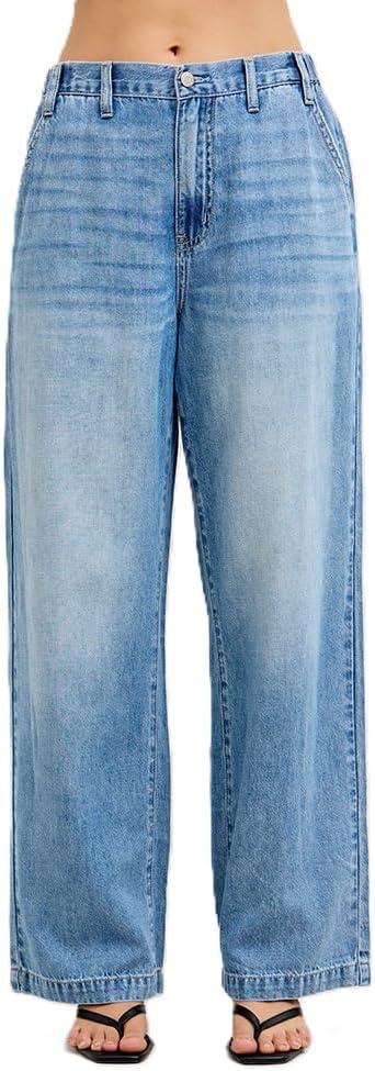 Judy Blue Womens Jeans - High Waisted Featherweight Baggy Elasticated Waistband (7/28, Medium Blue)