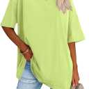 Fisoew Women's Oversized T Shirts Tees Half Sleeve Crew Neck Cotton Tunic Tops, Medium Plus