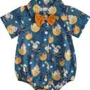 Baby Boy Easter Outfit Bunny Bunny/Carrot/Chick Print Dress Shirt Bodysuit Lapel Button Short Sleeve Romper Top (0-3 Months, Dark Blue)