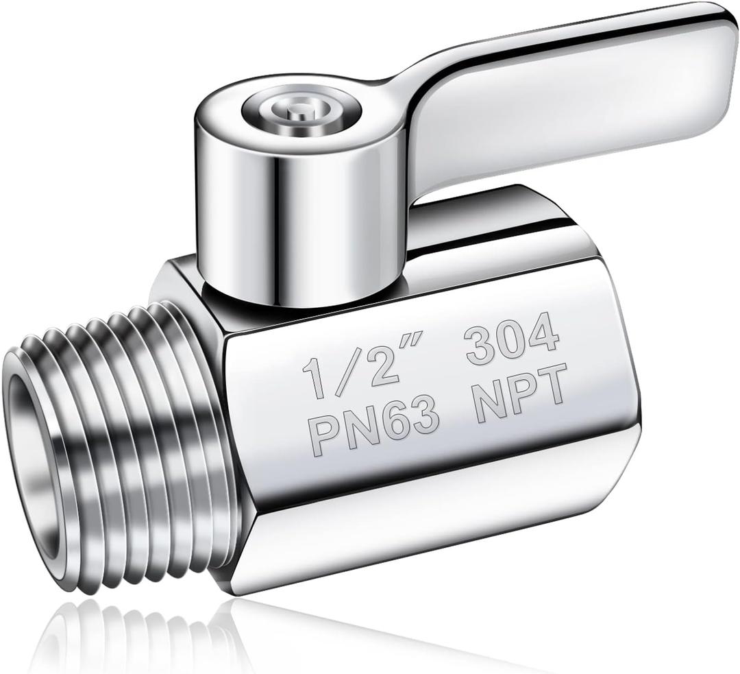 Shower Head Shut Off Valve 304 Stainless Steel Mini Ball Valve(1/2" Female X Male) NPT Thread Water Flow Control Valve Regulator
