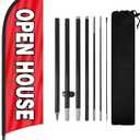 Open House Flags for Real Estate Agents With Pole Kit and Ground Stake 8Ft, Signs for Outside, Flag Sign Banner (Black/Red)