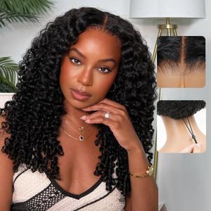 Liqusee 7x6 Burmese Curly Glueless Wigs Human Hair Pre Plucked Pre Cut 250% Density Drawstring Wig for Black Women 7x6 HD Lace Front Wigs Human Hair Glueless Wear and Go Natural Color 24 Inch