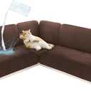Sectional Couch Covers for Dogs 100% Waterproof Corner L Shaped Sofa Cover Pet Friendly Velvet Washable Anti Slip L Shape Modular Sofa Slipcover Protector with Pockets (Dark Brown, X-Large)