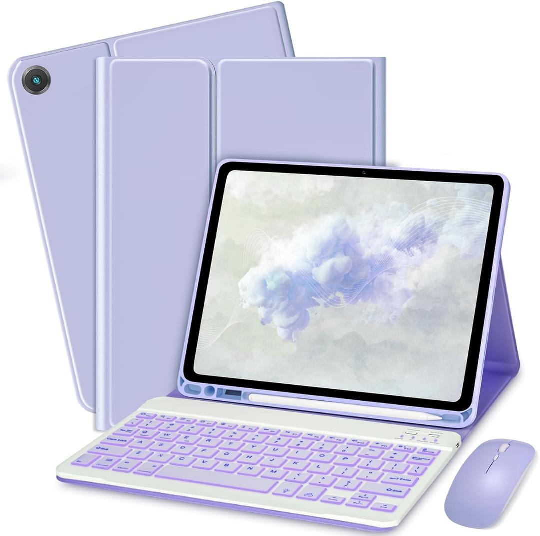 Keyboard Case for Samsung Galaxy Tab A11+ Plus 2025 / A9+ Plus 2023 11 inch - 7 Colors Backlit Keyboard Cover and Mouse (Light Purple)