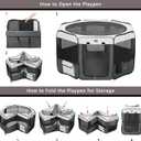 DONORO Dog Playpen Portable Pet Play Pens for Small Dog/Cat/Rabbit/Chicks, Cat Playpen Indoor/Outdoor with Carring Case, Removable Zipper Top and Bottom (Gray, Large (46"x46"x23"), 8)