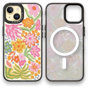 Magnetic for iPhone 15 Magsafe Case Cute Aesthetic - Durable Fashion Funny Phone Case - Girly Passion Flower Pattern Print Cover Design for Woman Girl 6.1 inches Black
