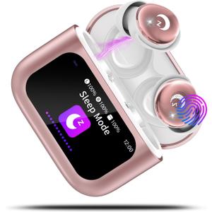 Rose Gold Sleep Earbuds Bluetooth 5.4, 48H Smart Touch Screen in Ear Ear Buds, 2025 Mini Sleep Headphones Small Design for Side Sleepers, 5 EQ Modes, Clear Calls, IPX7 Waterproof in Ear Earphones