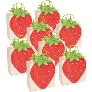 Cheerland Strawberry Gift Bags Fruit Party Favor Bags Goodie Tote Treat Paper Bags for Strawberry Shortcake First Birthday Picnic Summer Berry Theme Baby Shower Classroom Tropical Party Supplies 8pcs