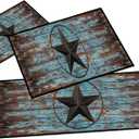 Western Kitchen Rug Set of 3,Anti Fatigue Mats for Kitchen Floor,Barn Texas Star on Old Wooden Plank Rustic Country Farmhouse Kitchen Mat Vintage Floor Mats Non Slip Washable Kitchen Rugs Runner,Teal