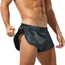 Rexcyril Men's Boxer Jockstrap Sexy Underwear, Silky Satin Split Side Gym Running Active Shorts, Black, X-Large