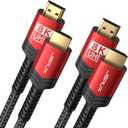 JSAUX 8K HDMI Cable 2.1, 48Gbps Ultra High Speed HDMI Cable Braided Cord (4K@144Hz, 4K@120Hz, 8K@60Hz) HDCP 2.2&2.3 HDR 10 eARC ARC, Compatible with Switch 2/PS5/Laptop/Monitor/HDTV/-Red,10ft