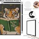 Motivational Tiger Reading Wall Art Canvas Prints Humorous Bookworm whimsical Animal Posters Playful Modern Artwork for Study Library Office Decor 12x16inch Black Aluminum Frame (12L" x 16W")