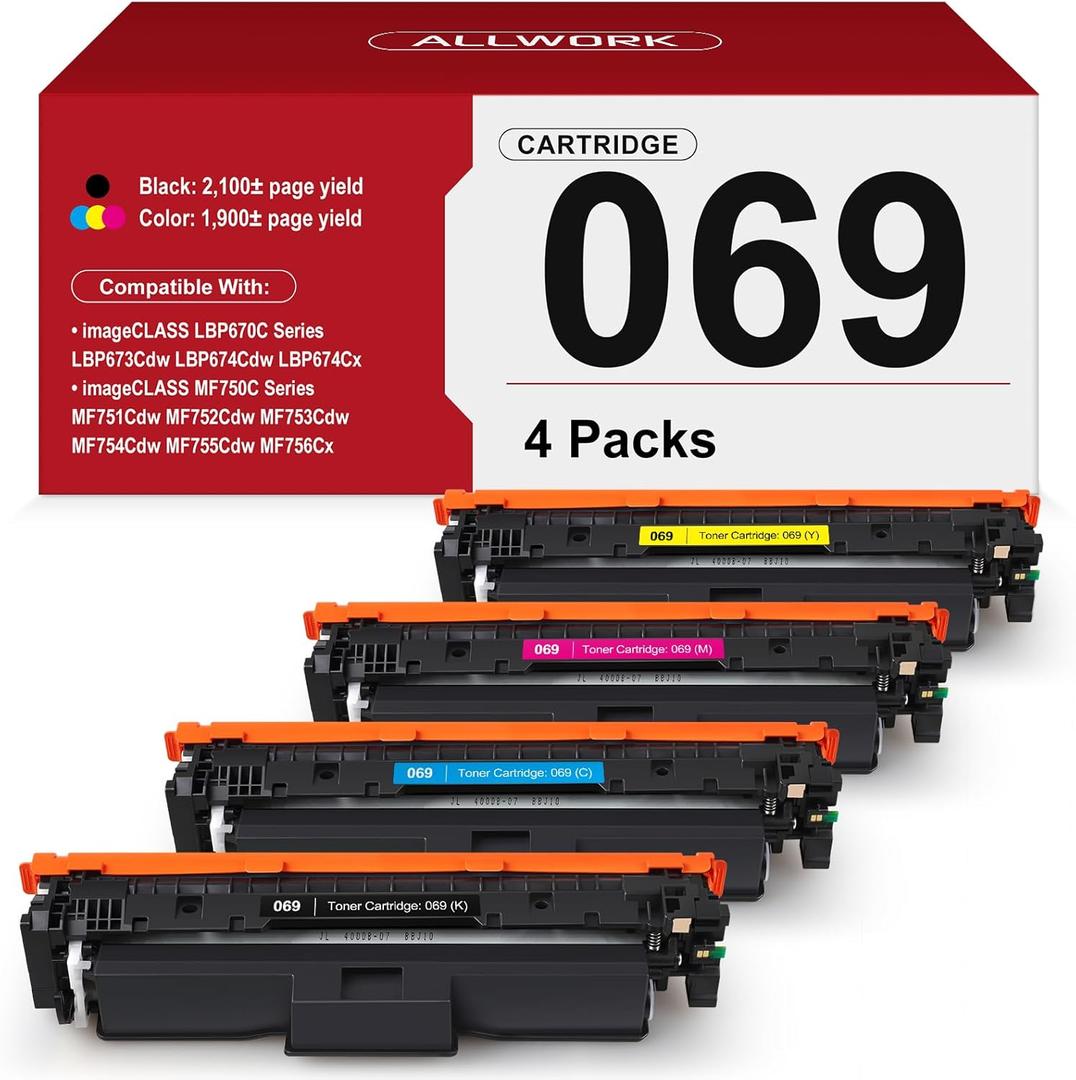 069 Toner Cartridge (with Chip) Compatible Replacement for Canon 069 069 H Works for Canon Color ImageCLASS MF753Cdw MF751Cdw LBP674Cdw LBP674C MF750C LBP674C Series Printer 4 Pack Color (Black Cyan Magenta Yellow)