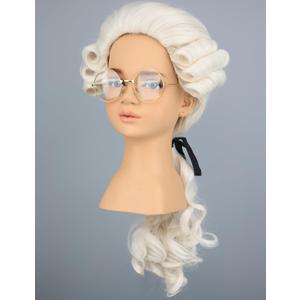 morvally Kids Colonial Judge Wig and Glasses 18th Century Costume Blonde Powered Hair Wig for Children Halloween Costume Cosplay (Beige)