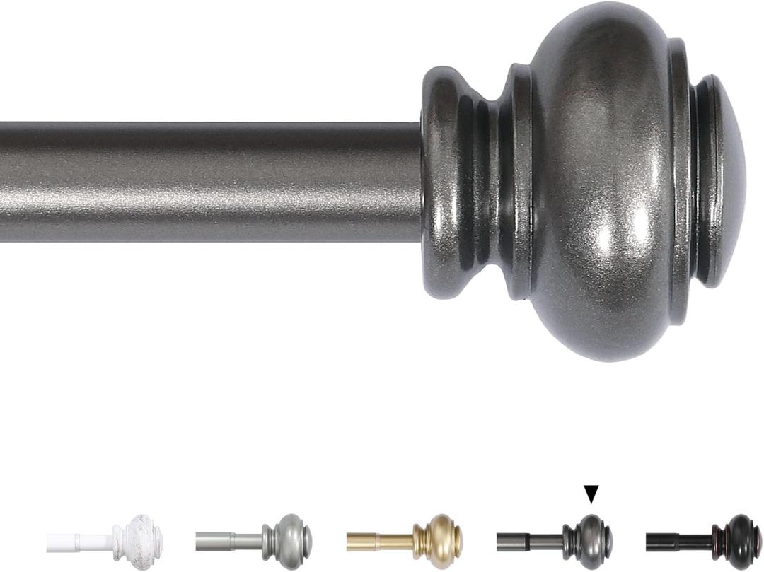 H.VERSAILTEX Curtain Rods for Windows 16.2 to 90.6 Inches 3/4 inch Diameter Adjustable Decorative Telescoping Curtain Rod with Brackets Heavy Duty Splicing Window Rods with Classic Finials, Pewter
