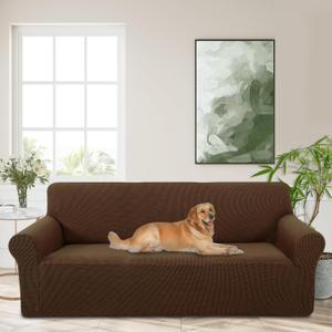 Stretch Couch Cover Washable Sofa Slipcover Furniture Protector with Non Skid Foam and Elastic Bottom for Kids, Dog(Large/Brown)
