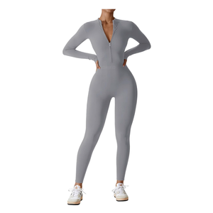 YEOREO Women Long Sleeve Workout Jumpsuit Zip Up Romper Bottom Pants Bodysuit Bodycon Sexy One Piece, Size XL