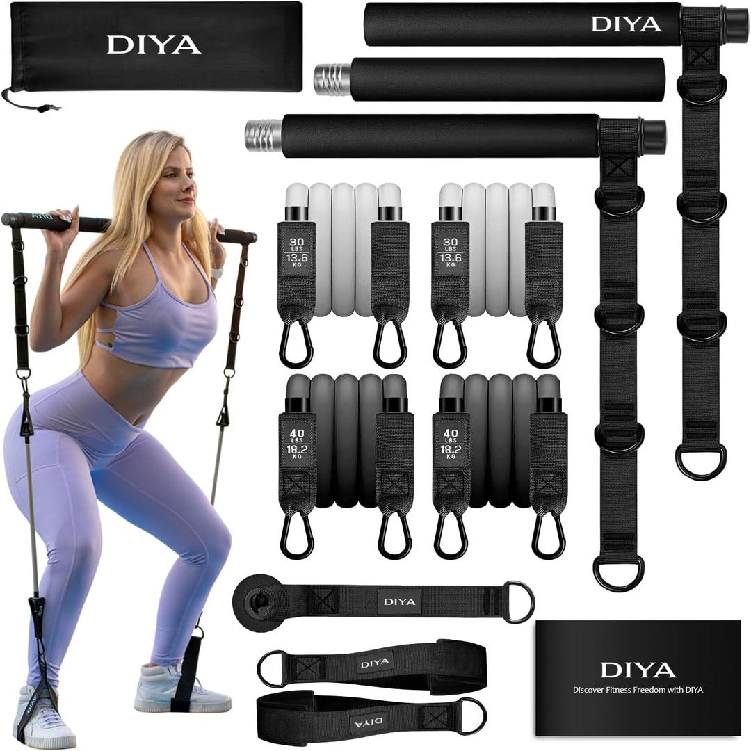 Pilates Bar Kit with Resistance Bands 140 lbs Adjustable Portable Home Gym Workout Equipment for Women & Men Full Body Fitness Bar for Legs, Glutes, Arms, Core & Back
