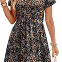 WIHOLL Dresses for Women 2026 Casual Summer V Neck Babydoll Dress Short Sleeve Fashion Beach Vacation Clothes (Black, L)