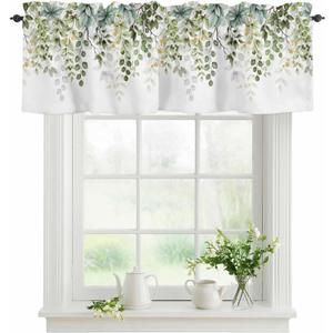 Sage Green Eucalyptus Leaves Valance for Windows Berry Branch Plant Curtains Valances Spring Short Curtains Rod Pocket Window Treatment for Kitchen Living Room Bedroom Bathroom Decor 1 Panel 54x18