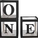 Sooyee First Birthday Decorations for Girl or Boy,3 Pcs ONE Balloon Boxes For 1st Birthday Girl Decoration,Baby Cube Blocks Party Decor With ONE Letters,Black