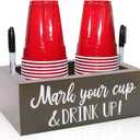 Grey Double Cup Holder, Zingoetrie Wooden Party Cup Organizer Storage Party Cup Dispenser Cup Mark Your Cup and Drink Up for Bathroom Kitchen Bar Counter Rustic Farmhouse Home Party Decor