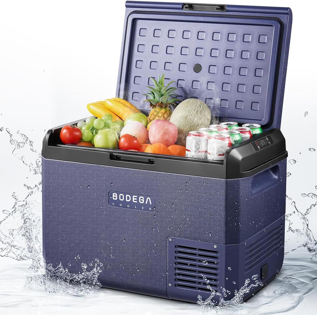 BODEGACOOLER 12 Volt Car Refrigerator, 53QT(50L) IPX4 Waterproof Electric Cooler, 31dB Ultra-Quiet Car Fridge APP Control with 12/24V DC 110-240V AC, -4~68, Portable for Truck RV Camping, Travel, 53 Quart