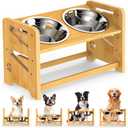Elevated Dog Bowls, Adjustable Raised Dog Bowl Stand for Medium and Small Pet, 11" High Bamboo Pet Food Feeder with 1 Stainless Steel Dishes4 Heights
