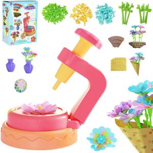 KEGOZ Flower Making Machine for Kids, DIY Flower Craft Kit with Flower Maker, Arts and Crafts for Girls Ages 4-6-8, Birthday Easter Gifts for 4 5 6 7 8 9 Year Old Girls, Kids DIY Bouquet Making Toy