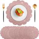 60 Pcs Rose Gold Glitter Paper Placemats, 13.5 Inch Disposable Scalloped Placemat Round Sparkle Table Place Mats Decorative Paper for Baby Shower Tea Garden Party Wedding Birthdays Banquet