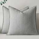 a moment Linen Pillow Covers Set of 2,Boho Farmhouse Throw Pillowcases Neutral Textured Decorative Covers for Couch Sofa Bed, Soft Linen Blend Accent Case Cushion Home Decor 20"x20"Light Grey