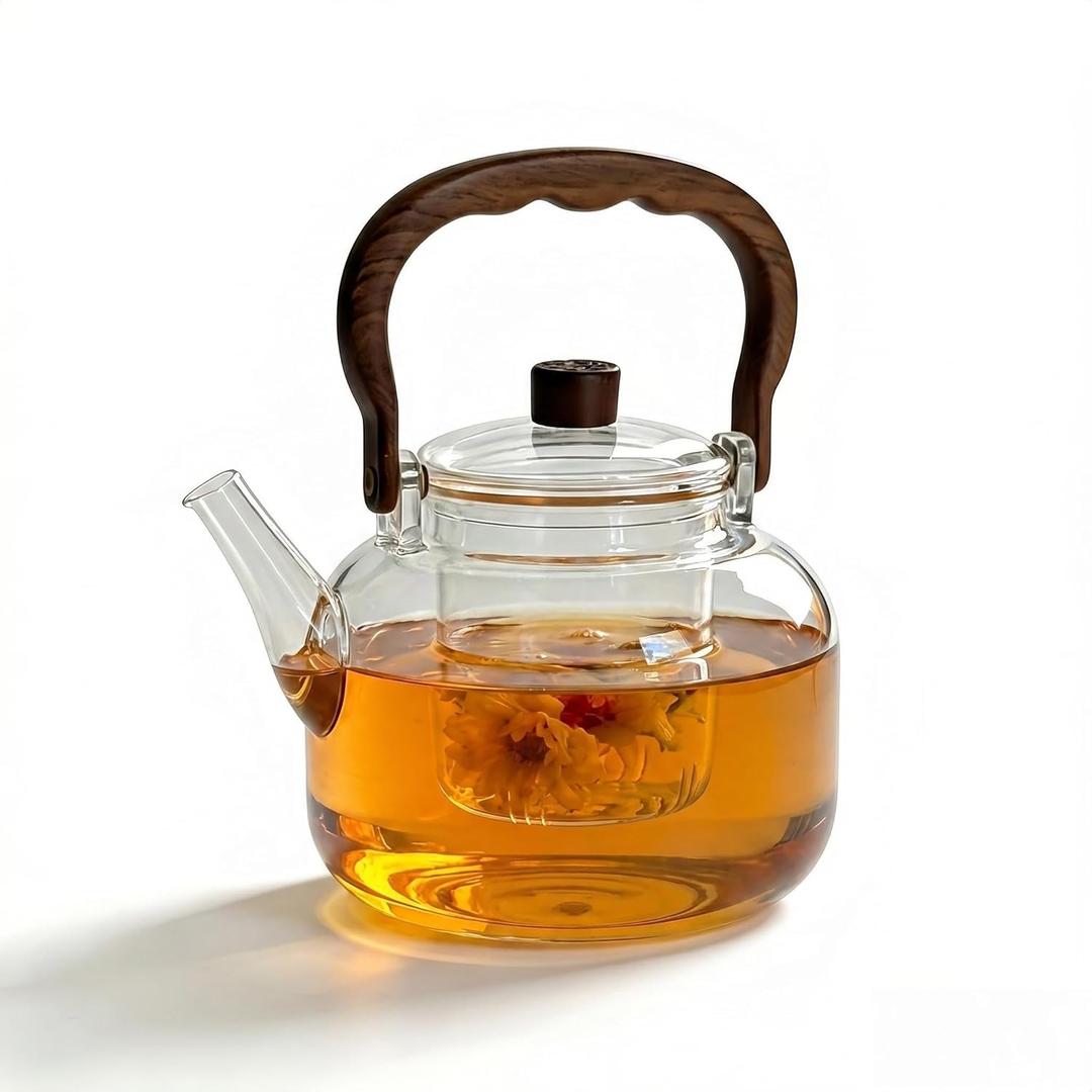 Glass Teapot with Removable Loose Tea Infuser, 50oz Stovetop Safe Glass Tea Kettle for Loose Leaf Tea, 1500ml Borosilicate Clear Tea Pot for Blooming Tea, Heat Resistant