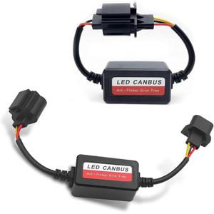 2 PCS H13/9008 LED Light Decoder, Plug-and-play Anti Flicker Harness Adapter for LED Light Systems, Waterproof Audio Filter, Bulb Retrofit Warning Error Decoder for Most Cars (Black)