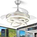 42 Inch Retractable Ceiling Fan, Chandelier Ceiling Fans with Lights, Silent DC Motor, 6 Speeds, 3 Color Changing for Bedroom Living Room (Silver)