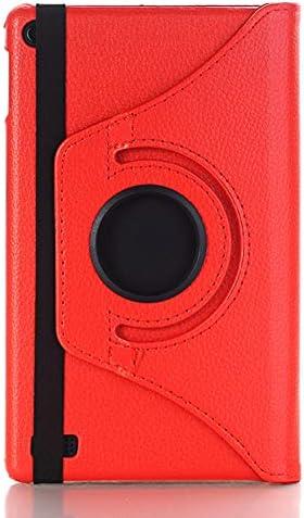 for Amazon Kindle New Fire 7 2015 HD7 SV98LN 7" Cover (5th Generation, 2015 Release) Luxury Folio Stand PU Leather Case (Ro-Red)