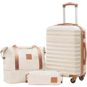 Coolife Suitcase Set 3 Piece Carry On Hardside Luggage with TSA Lock Spinner Wheels (White, S(20in))
