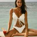 seamoly Womens Tankini Set Tie Front Bikini Swimsuit High Cut Spaghetti Strap Ruffle Two Piece Bathing Suit Beige M
