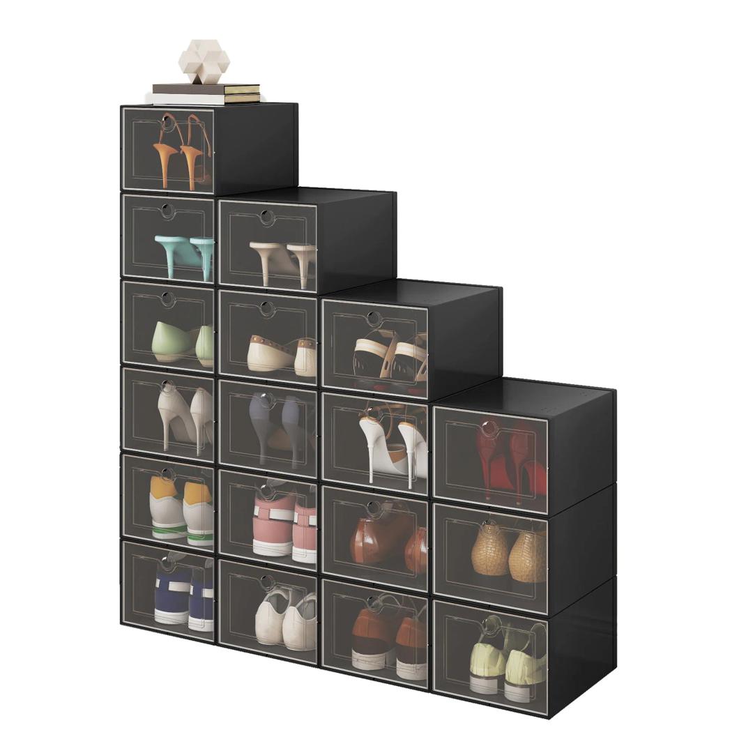 Details from Shoe Storage Box, 15 Pack Clear Plastic Stackable Shoe Organizer for Closet, Interlocking Design for Sneakers, Foldable Shoes Container Rack with Lids, Black Details from Shoe Storage Box, 15 Pack Clear Plastic Stackable Shoe Organizer for Closet, Interlocking Design for Sneakers, Foldable Shoes Container Rack with Lids, Black