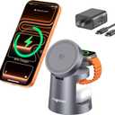 3 in 1 Charging Station Compatible with MagSafe Charger, Qi2.2 25W Magnetic Wireless Charger with Night Light, Foldable Charging Stand for iPhone 17/16/15/14/13/12, Apple Watch, AirPods (45W Adapter) (Starry grey)