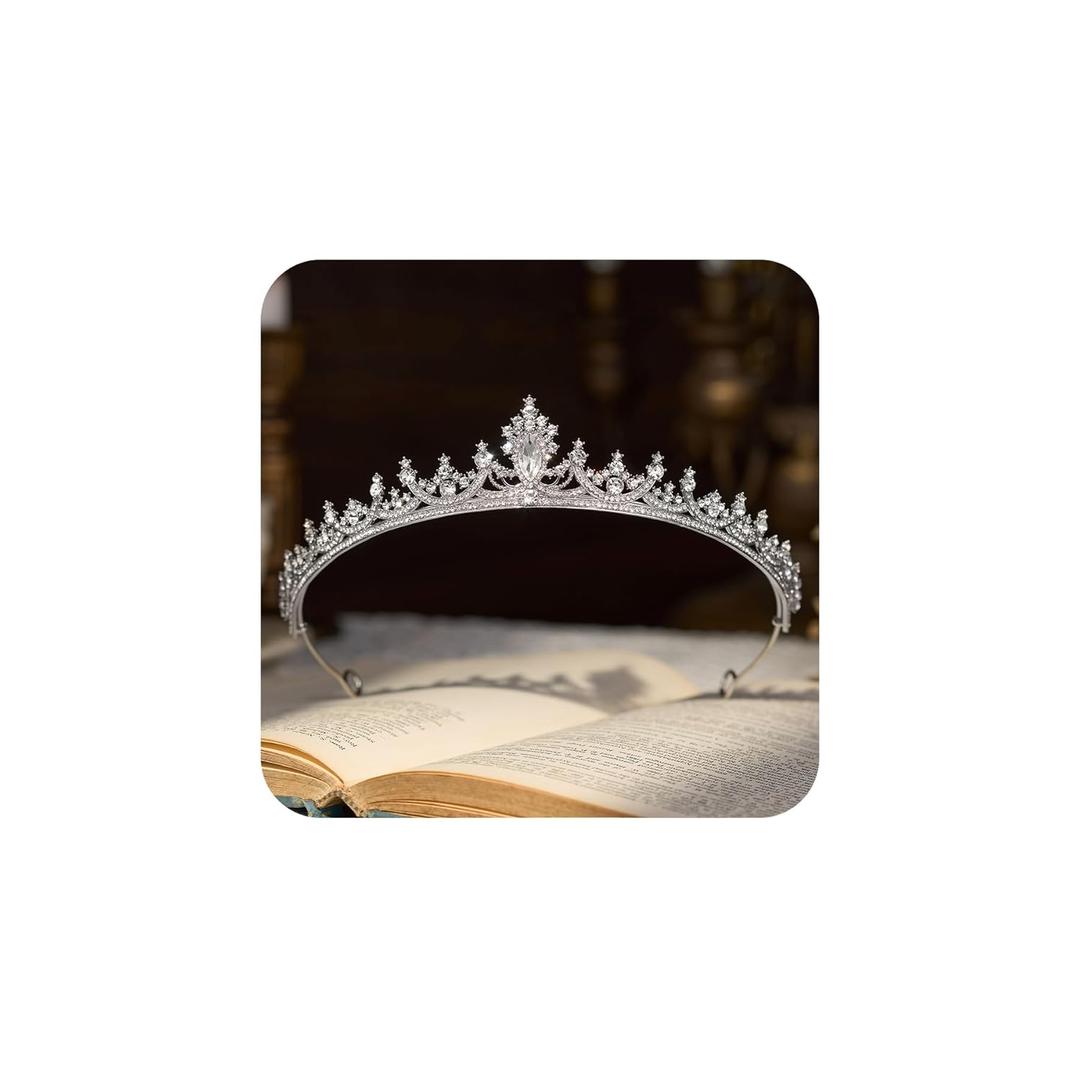 SWEETV Princess Tiaras for Women, Gold Crystal Crown for Birthday, Wedding Headbands for Bride, Rhinestone Tiara Headpieces Hair Accessories for Quinceanera Pageant Prom (1 Count (Pack of 1), 01.Silver)