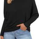 Zenlonr Long Sleeve Tops for Women Fall Fashion Outfits 2025 Crewneck Knit Basic Tee Shirts Business Casual Tops (Black)