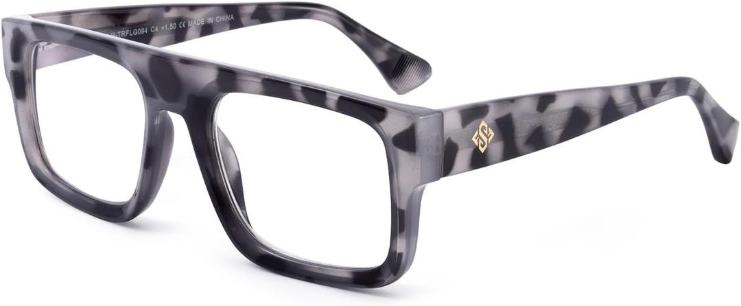 Reading Glasses for Men Women TR90 Frame Lightweight Blue Light Blocking Computer Readers with UV Protection (Black and White Tortoiseshell, +2.0)