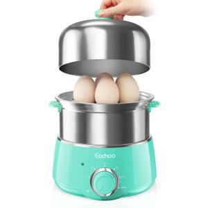 Hard Boiled Egg Cooker - CACHOO 14-Egg Rapid Stainless Steel Egg Boiler with 30-Min Timer & Auto Shut Off, Compact Electric Vegetable Steamer for Cooking, Dishwasher Safe, Aqua (2-Tier)