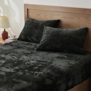 BEDELITE Velvet Fitted Sheet and Pillowcases Set, Luxury Soft Fuzzy Bottom Sheet with Reinforced Elastic Corner Straps, Deep Pocket up to 15 Inch, 1 Fitted Sheet and 2 Pillowcases (King, Burnt Orange)