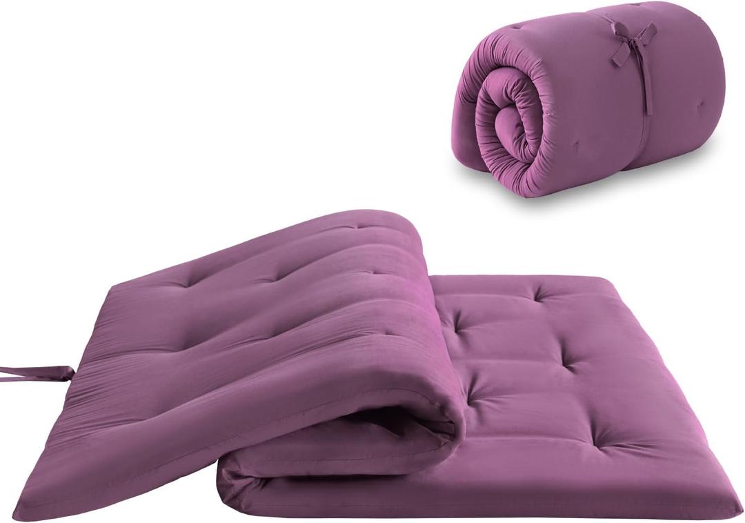 Japanese Floor Futon Mattress Twin Size 39"x 80", Foldable Floor Bed Mattress, Portable Tatami Mat Sleeping Pad, Folding Futon Cushion, Roll Up Floor Lounger for Guest Room Dormitory (Purple)